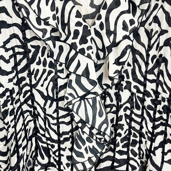 Vintage Angora Y2K Zebra Ruffle Long Sleeve Blouse V-neck Funky Artsy - Size 1X - Picture 3 of 8